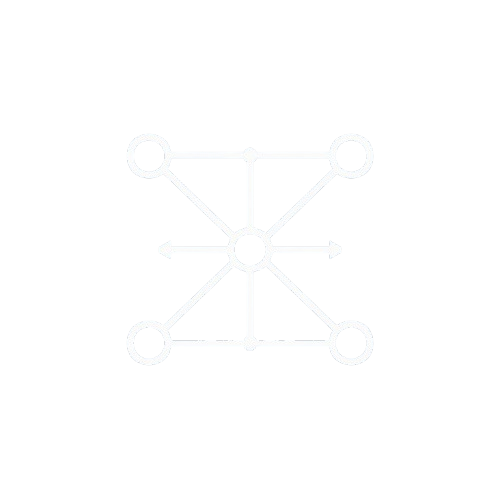 A white line-drawn schematic diagram of a network or connection map, centered on a solid black background.