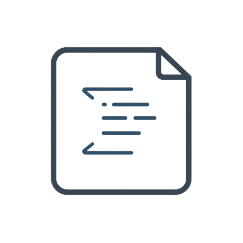 A minimalist dark blue line icon of a document with a folded corner, representing a text file or proof of postage, centered on a solid white background.